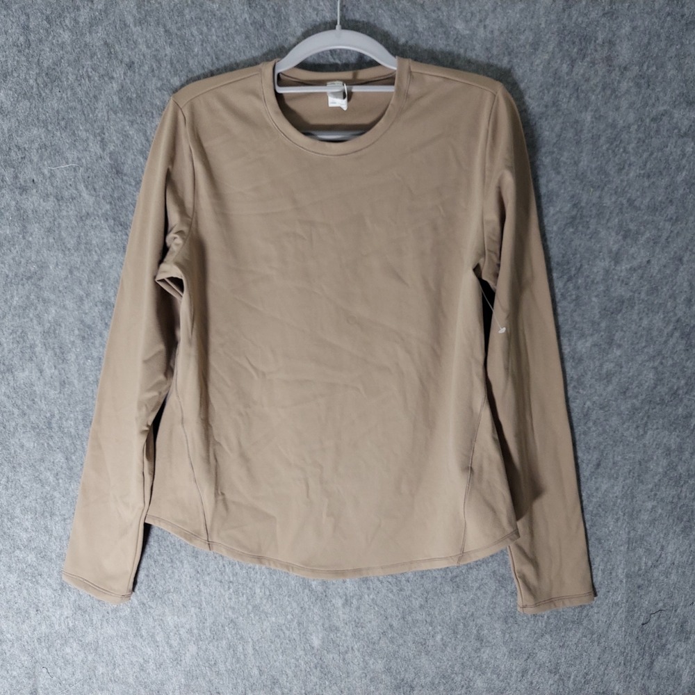 Yogalicious Long Sleeve Top L Tan Athleisure Ultra Lush Ada Crew Neck Soft